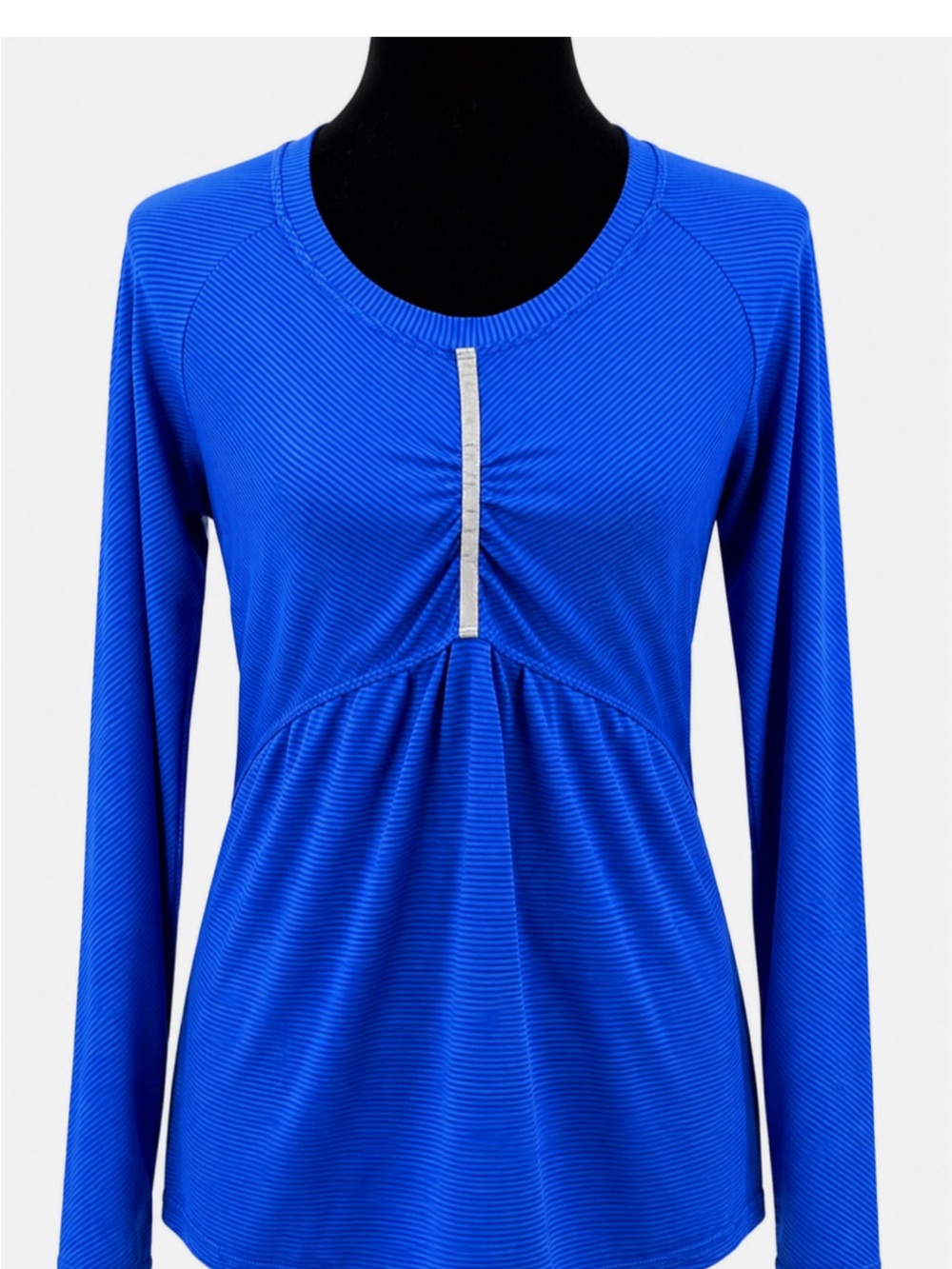 Athleta Blue Pump It Up Ruched Long Sleeve Running Top Thumbholes Small
